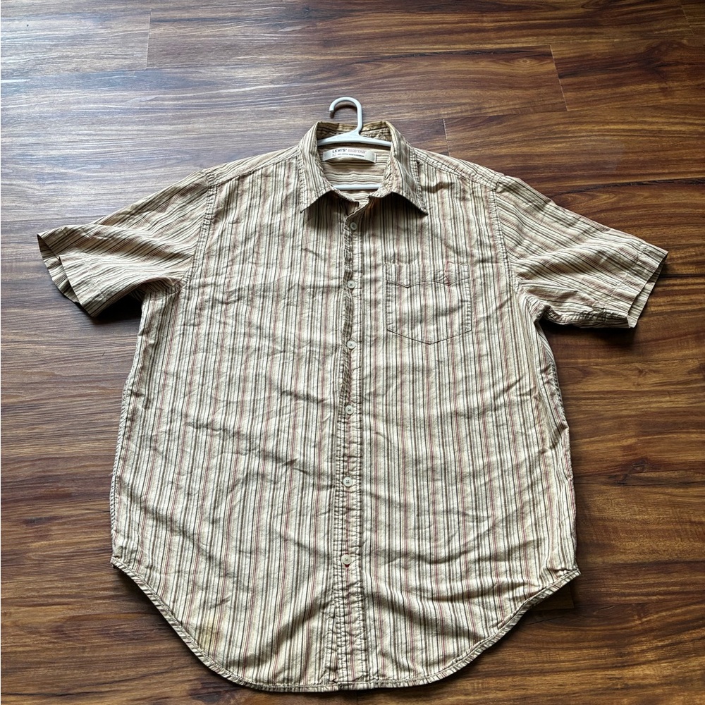 Levi's Beige Striped Casual Button Down Shirt